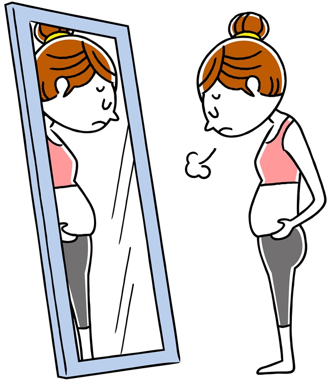 鏡をみてがっかりしている女性のイラスト