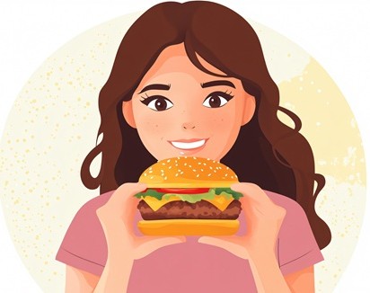 ハンバーガーを食べようとしている女性